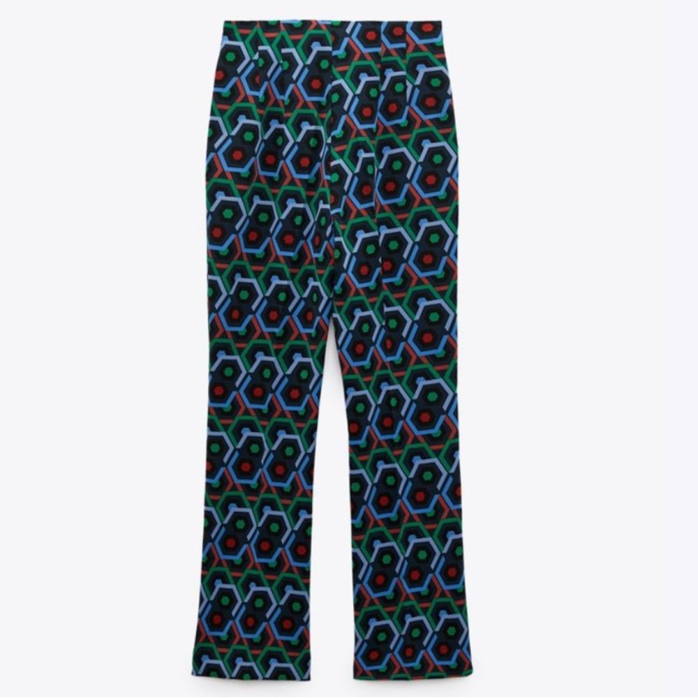 ZARA GEOMETRIC PRINT FLARED PANTS- Size Large